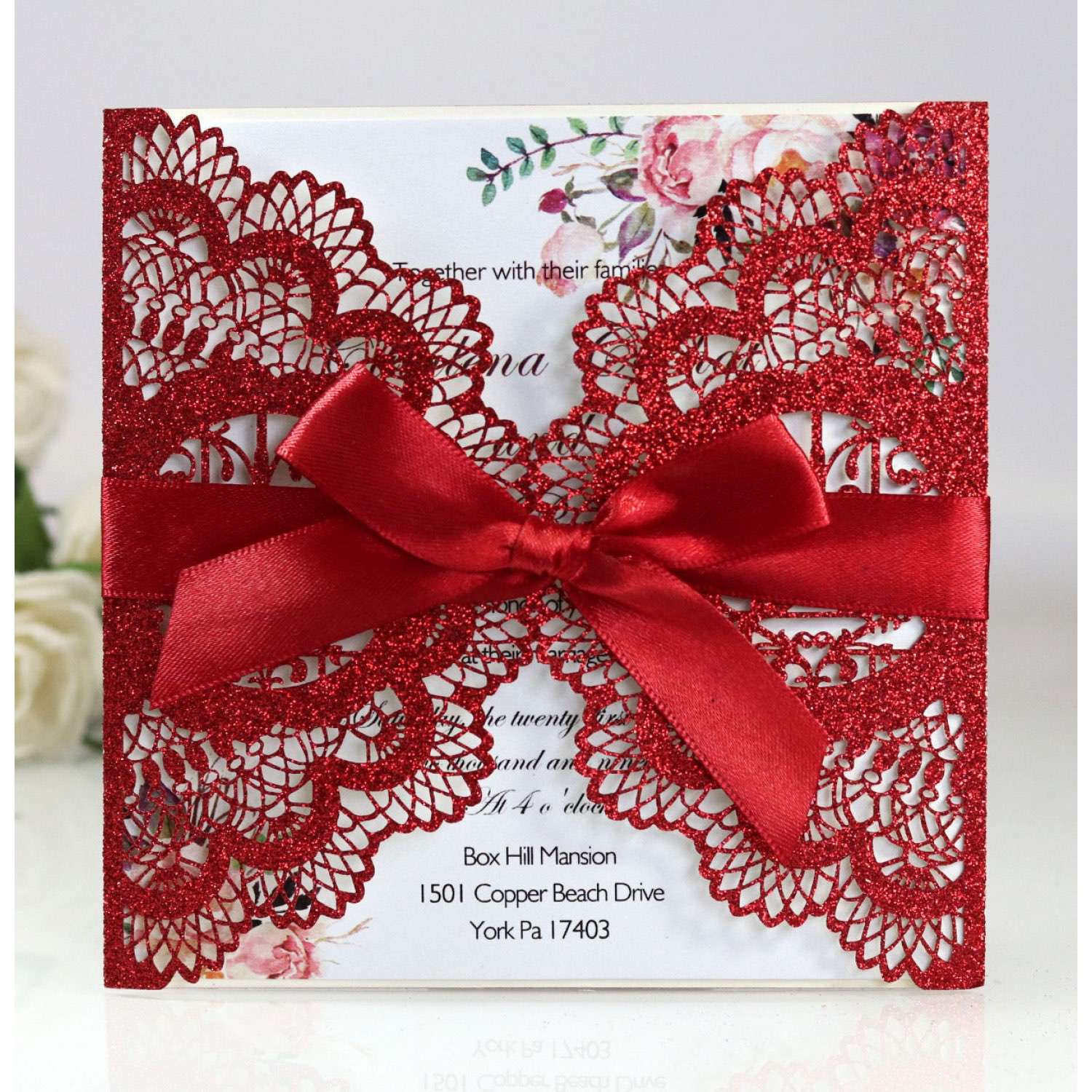 Wedding Card Invitation Laser-hollowed Design Glitter Paper